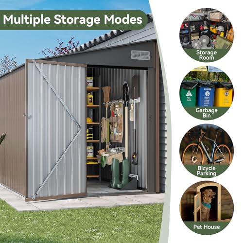 8x6 FT Lean to Shed Outdoor Storage Shed (Brown / 6'x8')