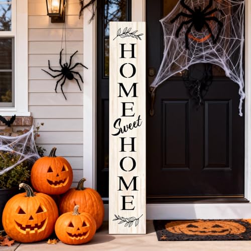Farmhouse Wooden Welcome Sign Stand for Front Door (White Board / 7.8" x 47.2" / Basic Design-Single Side)