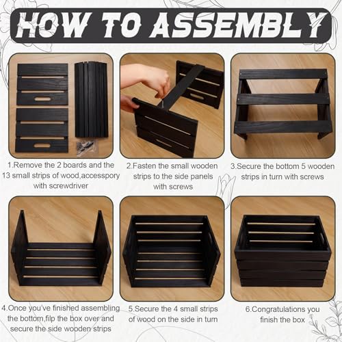 3 Pack 16 Inch Large Wood Crates Box for Storage Display (Black / 16 Inch)