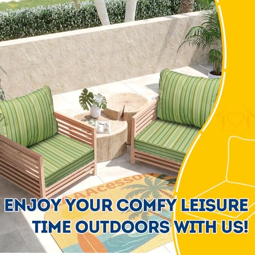 Outdoor Chair Cushions (Mossy Forest Stripe / 23.5"x25.5"x5" / 23.5"x19")