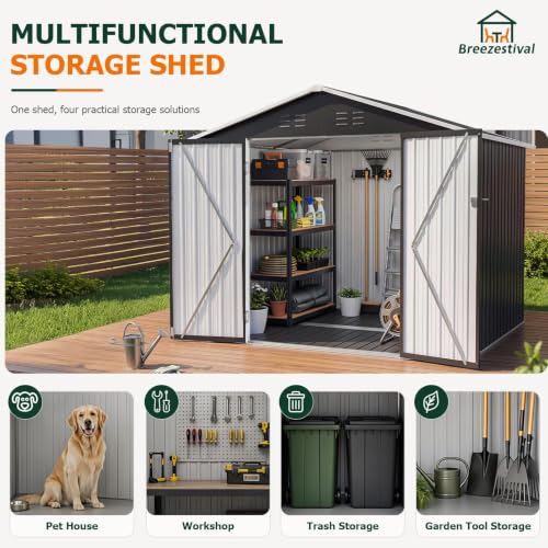8x6FT Outdoor Storage Shed with Floor Black (Dark Black / 8' x 6')