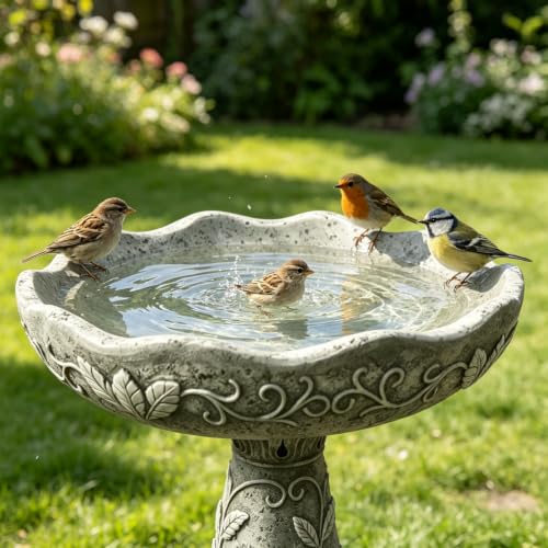 23.62" H Modern Resin fiber Outdoor Bird Bath (23.62''H)