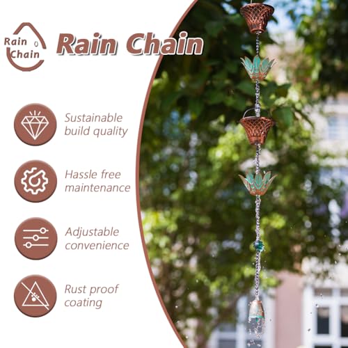 10.2ft Lotus Rain Chains for Outside Gutters (Brown & Green)