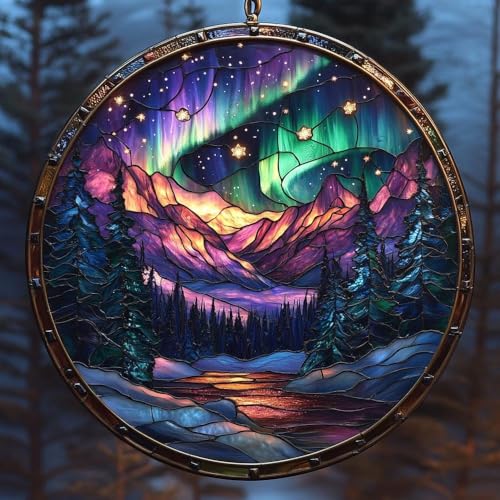 Northern Lights Aurora Acrylic Suncatcher Window Hanging for Nature Lovers Aurora Borealis Decor (1-fba-evg-b613-h / 8")