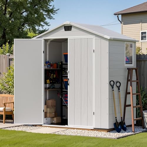 6X4 FT Resin Outdoor Storage Shed with Floor (Light Gray / 6x4)