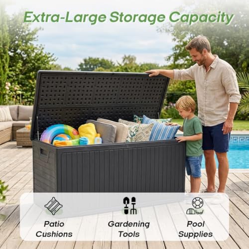 370 Gallon Extra Large Deck Box Waterproof (370 Gal)