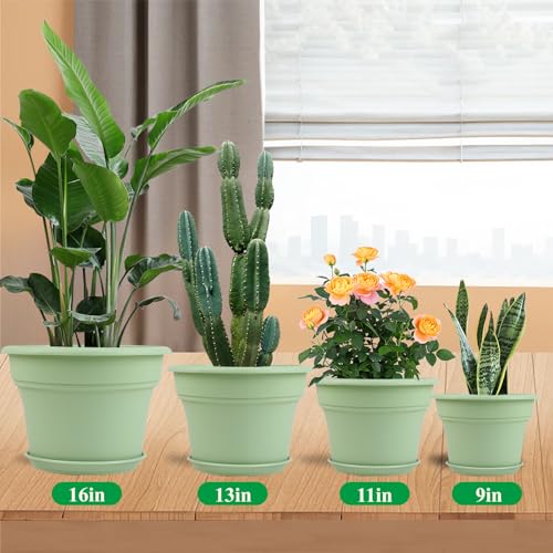 Plant-Pots-Planters-Indoor-Outdoor, 11 inch 4 Pack Green (4 Count)