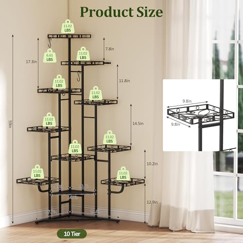 58" Tall Plant Stand Indoor (Black / 10-Tier)