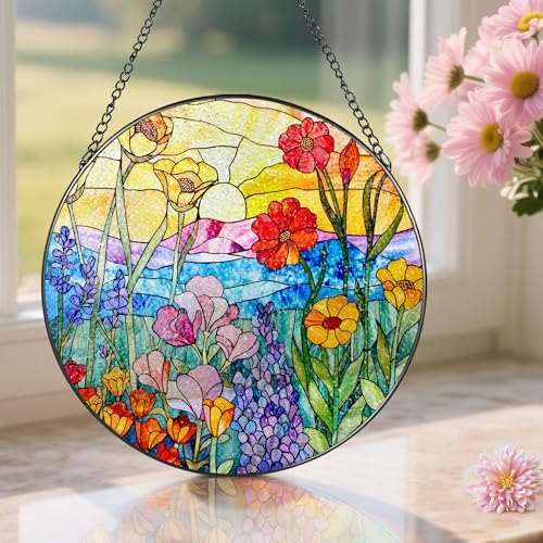 8 Inch Stained Glass Ornament (Wildflowers B)