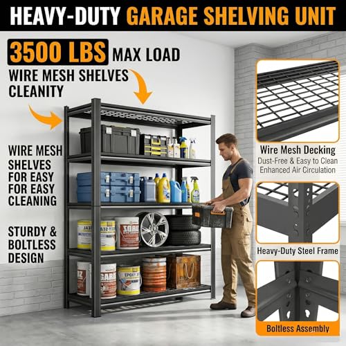 72''H Garage Shelving 3500LBS Capacity Heavy Duty Storage Shelves (5-Tier Wire 48''Wx24''Dx72''H)