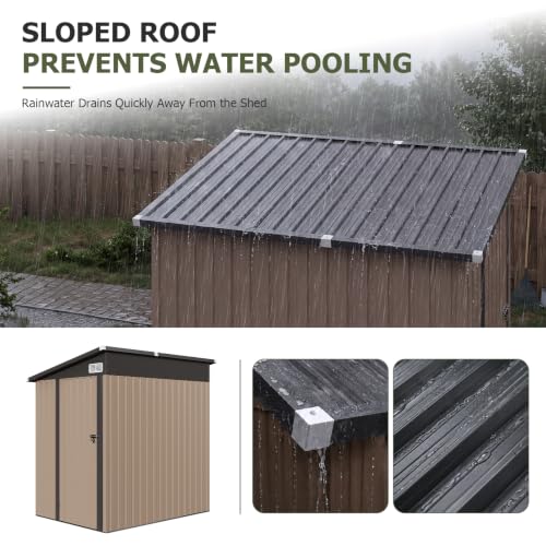 6x4 FT Lean to Outdoor Storage Shed with Sloping Roof (Brown / 4'x6')