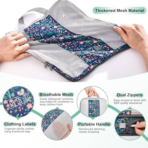 8 Set Compression Packing Cubes for Travel Essentials (Dark Blue Floral)