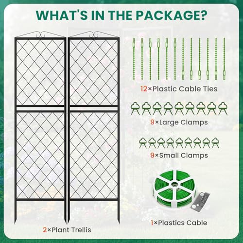 2 Pack Garden Trellis for Climbing Plants (71''H x 20''W/2 Pack / Black Rhombus Grid)
