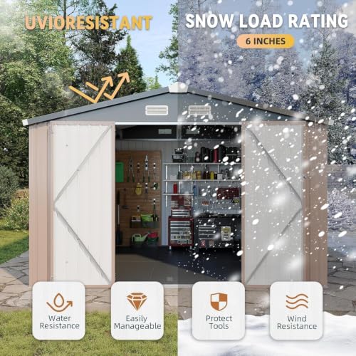 10x8FT Shed with Floor Galvanized Steel Outdoor Storage Shed (Brown / 10'x8'w)