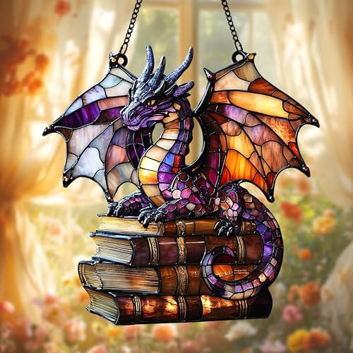 Fantasy Dragon Acrylic Suncatcher Window Hanging Dragon Lover Gift Book Lover Gift Fantasy Decor (1-fba-cis-evg-a362-h.2 / 5")