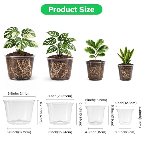 Clear Nursery Pots with Drainage Holes (5/6/8/10 Inch-16Pcs)