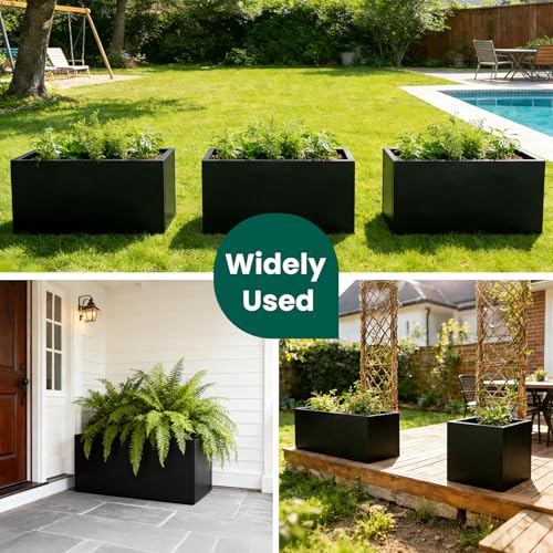 Metal Rectangular Planter Black Galvanized Steel 36" L x 15" W x 15" H (Black / 36" L x 15" W x 15" H)