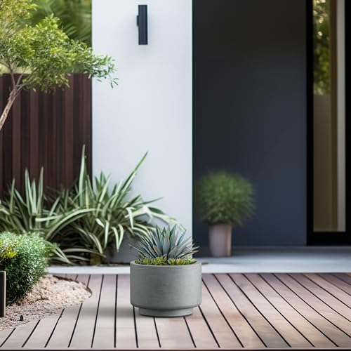 Pale Gray Concrete Planter 9.8" Dia All (Natural Concrete / 10" Dia x 7.1"H)