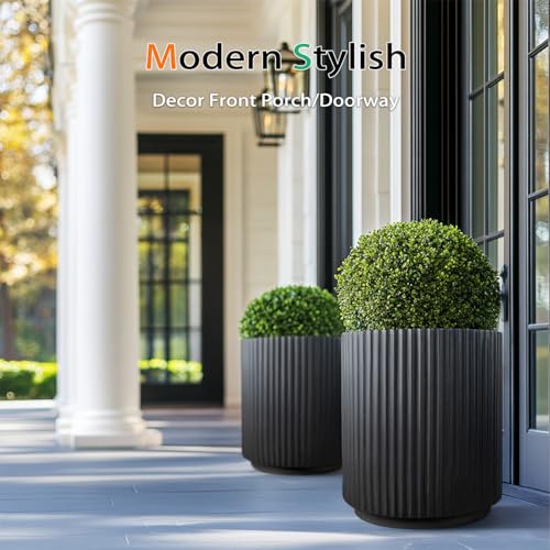 Round Concrete Planter Outdoor Indoor (Vertical Black / 12 Inch)