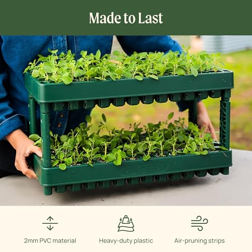 10" x 20" 76 Cells Seed Starter Tray Stackable Seedling Starting Germination Trays for Plants Planting Vegetables Herbs Flowers (3 Pack / 76 Cells Stackable Tray)