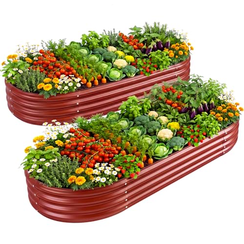 2 Pcs 6ft Metal Raised Garden Bed (6×3×1ft(2pcs） / 4-brown)