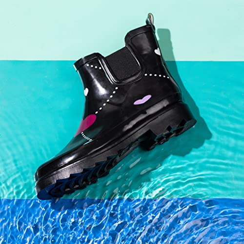 Women's Waterproof Ankle Rain Boots (11 / Black Argyle Heart)