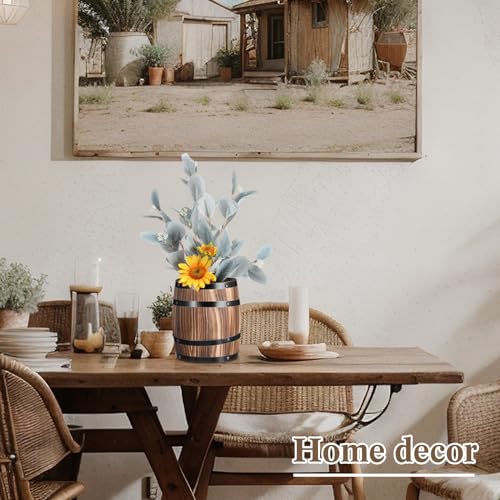 6 Pcs Wood Wine Barrel Vase Flower Vase Container (8 x 6.5 Inch)