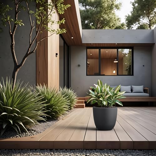 Modern Home Minimalist 10" Dia Black Concrete Bowl Planter (Black / 10-Inch Dia)