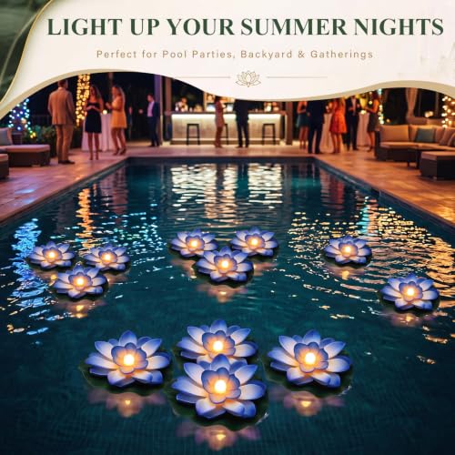 9 Pcs 3.94 in Floating Lotus Lights with Battery (3.94 Inch / Blue)