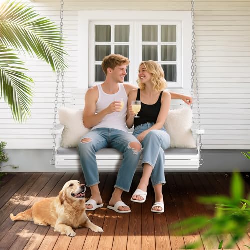 4 FT Heavy Duty Porch Swing with Cushion (White / 4 FT)