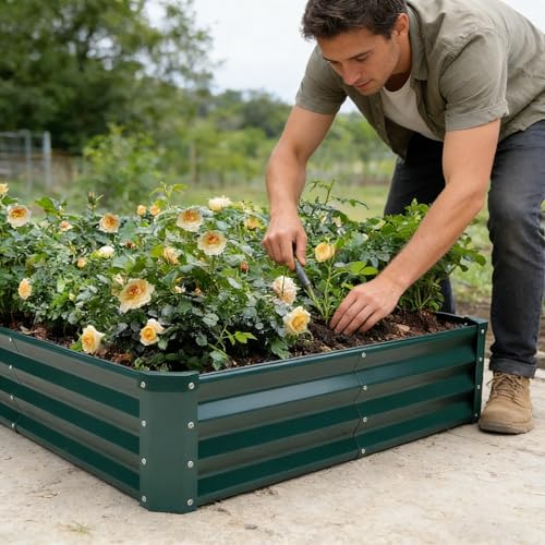 GARDMAX 8x4x1FT Galvanized Raised Garden Bed Kit (Dark Green / 8 x 4 x 1 ft (Pack of 1))