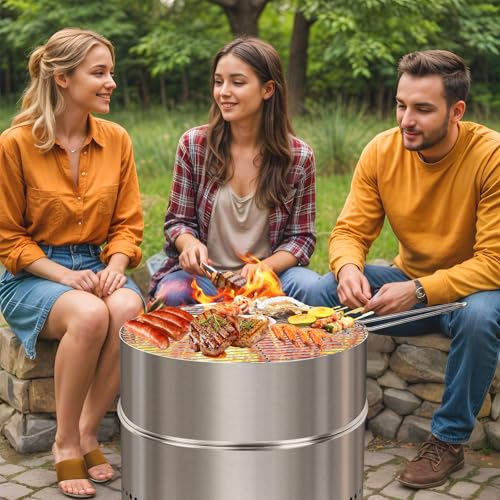 19.5 Inch Smokeless Firepit with Grill (19.5 Inch)