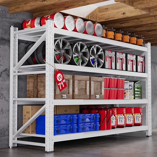 71.3” Wide Heavy Duty Metal Garage Shelving (White / 71"Wx24"Dx70"H)