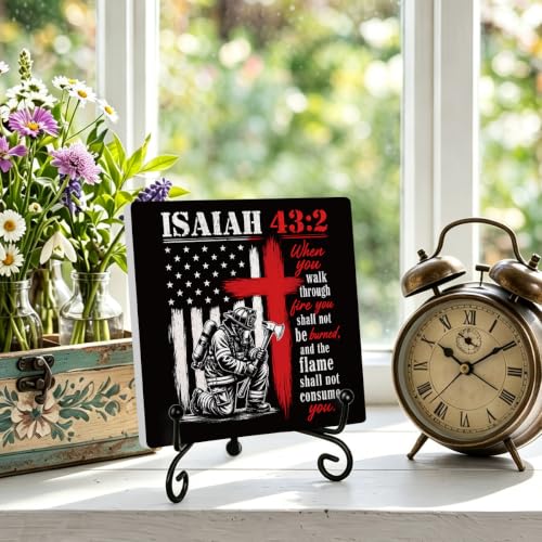 Firefighters Gift for Men Home Office Book Shelf Table Decor 6.3x6.3 In 04 (Multicolor 1733 / Wooden sign with iron frame（6.3 x 6.3 inches）)
