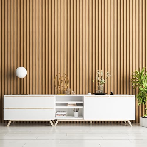 4 Pc 96"x5.7" Wood Slat Wall Panel for Interior (96 x 5.7 Inch / Slat Natural Wood)