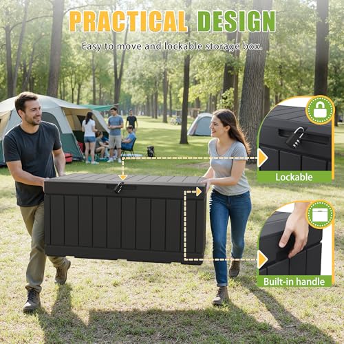Outdoor Storage Box 82 Gallon Storage Bin with Lid for Patio Furniture (Black / 82 Gallon)