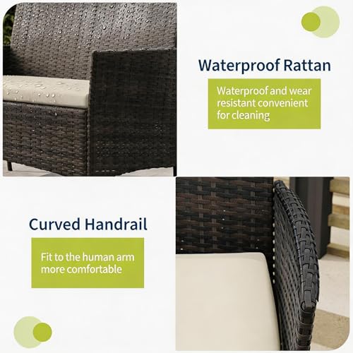 4 Piece Outdoor Patio Furniture Set (Black/Beige / 4 Pieces)