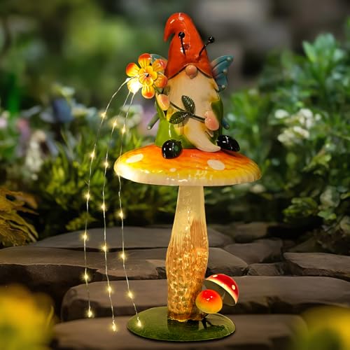 Solar Garden Gnome Figurine (16.5 INCH / Orange&green&yellow)