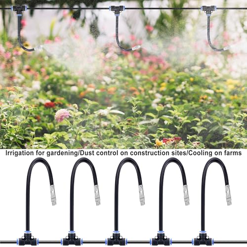 5Packs Brass Misting Nozzles Tee with 20inch Built in Hose 360° Rotation (5 Count)