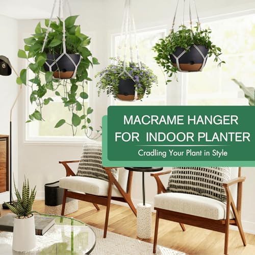 3 Pack 8/10/12 Inch Self-Watering Hanging Plant Pot Chain& Macrame Hangers (Black / 8/10/12inch)