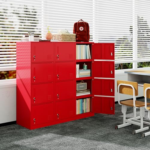 Metal Storage Locker Cabinet for Office (Red / 4 Doors)