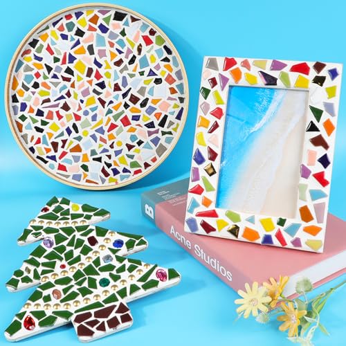 Irregular Size Mosaic Tiles Mixed Color Ceramic Mosaic Glass Pieces for Home Decoration or DIY Crafts 200g Triangles Trapezoids Polygons