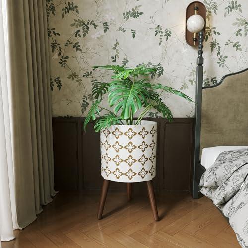 12 Inch Planter Pot with Stand (White Gold Floral / 12 Inch)
