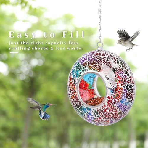 Bird Feeder Fly Through Mosaic Solar Birdfeeder for Garden Decor (Multi)