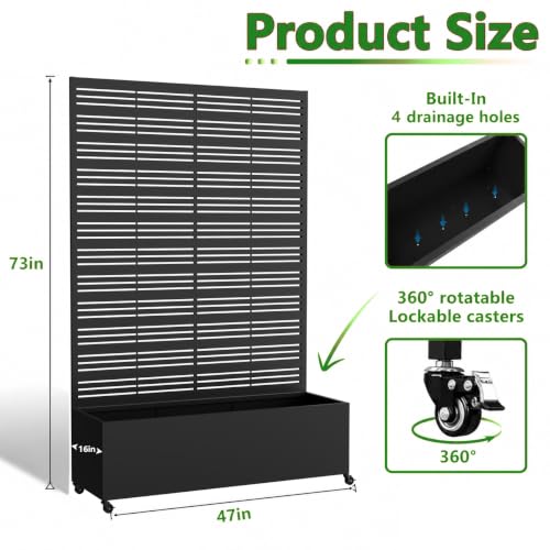 Metal Planter Box with Trellis Privacy Screen (Black line / 73"x 47"x 16")