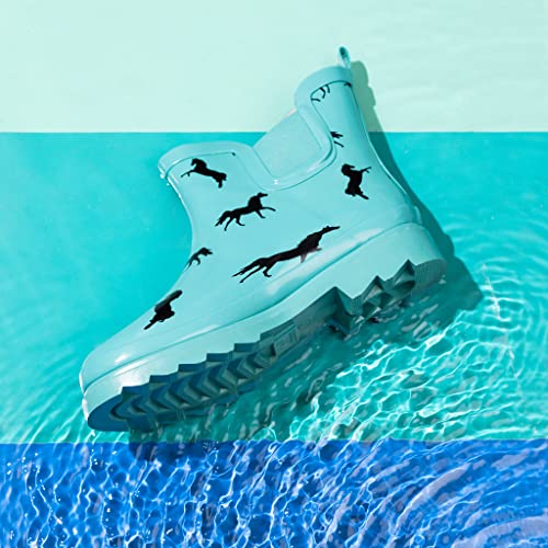Women's Waterproof Ankle Rain Boots (9 / Turquoise Horses)