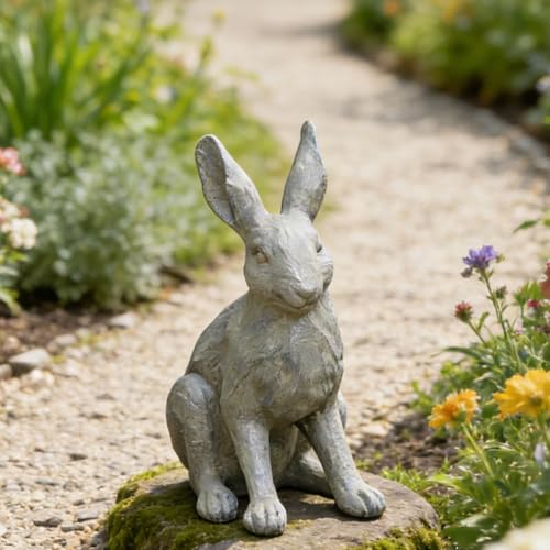 Rabbit Garden Statue 12 Inch Grey Resin Bunny Yard Decor (Gray 1)
