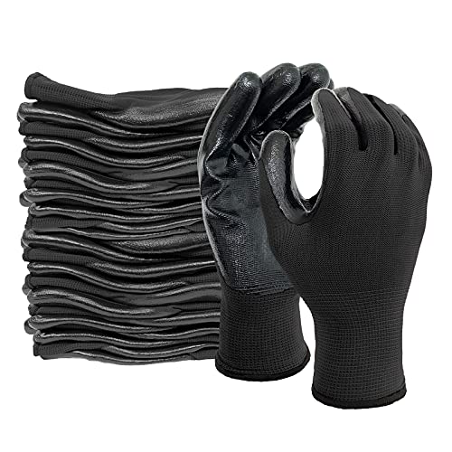 Nitrile Coated Work Gloves for Men & Women (Black / X-Large)