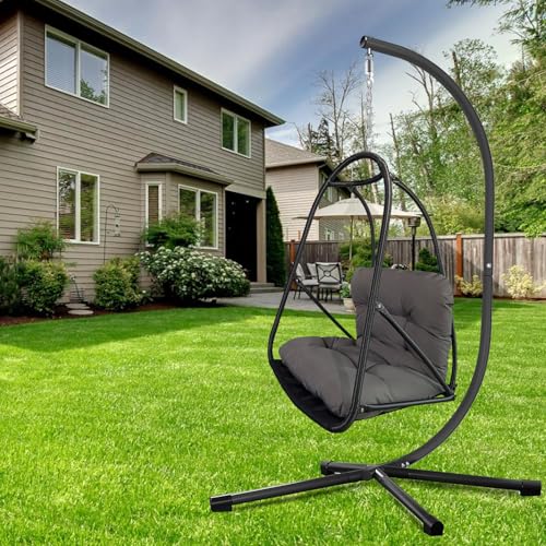 Swing Egg Chair Foldable Frame Hanging Chairs (Stand Brown)