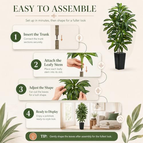 Artificial Dracaena Tree (Dark Green – Black Pot / 6FT)